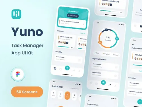 高质量任务管理团队协作移动APP界面UI素材 Yuno - Task