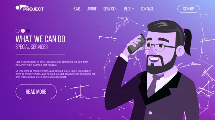 工作室创意团队技术服务设计师个人简历网页落地页EPS矢量插图