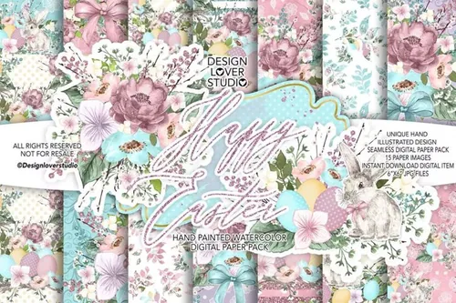 复活节快乐可爱图案设计素材 Happy Easter cute digital paper pack