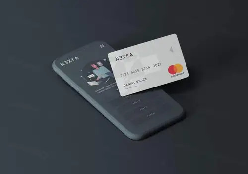 银行卡/信用卡外观设计样机模板 Cell Phone with Credit Card M