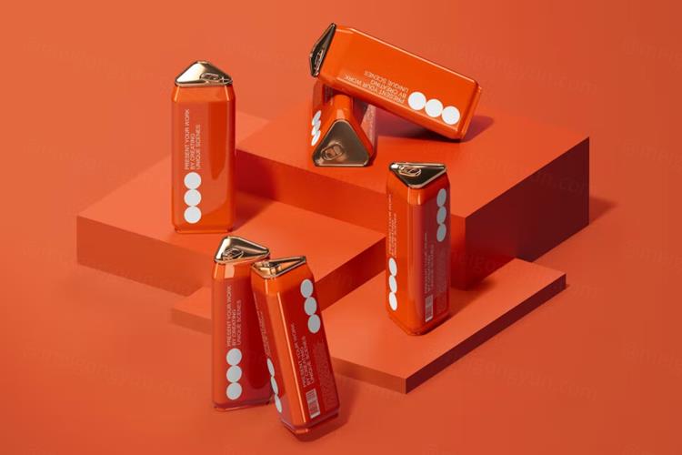 三角异形可乐啤酒饮料易拉罐包装品牌设计提案展示样机模板 Tr