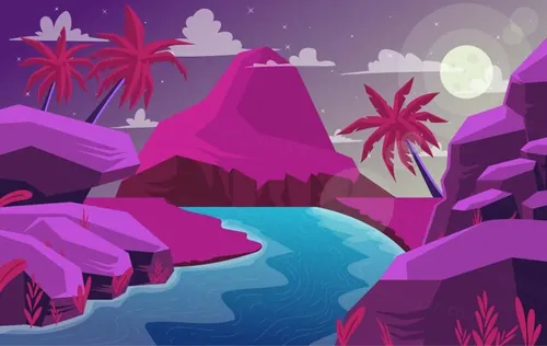 矢量山川河流景观插图Vector Fantasy Desert Landscape Illustration