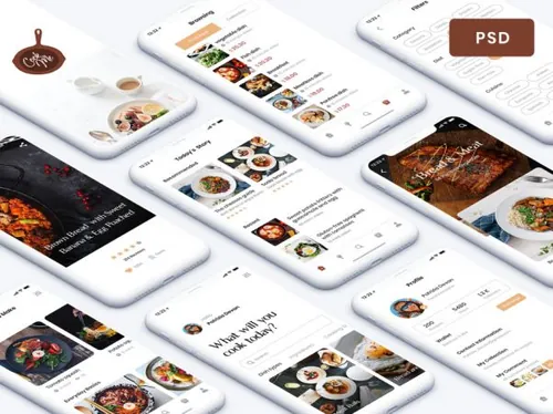 烹饪食谱兴趣爱好APP UI工具包 Recipe App PSD UI