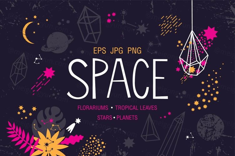 夏季夏天幼儿园儿童海报太空星球热带元素合集包 Space ,