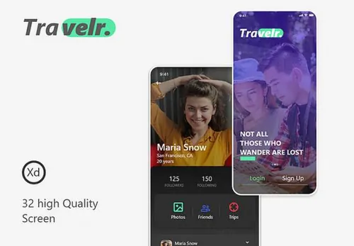 一款干净时尚的旅行度假移动手机APP UI工具包Travelr App UI K