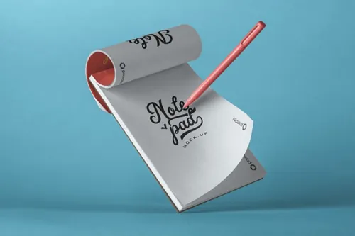 精美的重力式记事本psd样机及其铅笔 Psd Notepad Mockup Vol4
