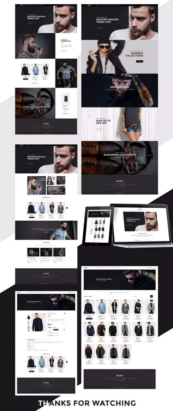 高端简洁的休闲服饰电商网站模版UI kits打包下载[PSD]