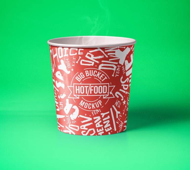 一次性纸碗 快餐包装样机 Hot Food Psd Bucket Mockup