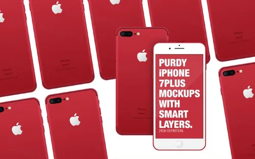 iPhone7特别版模型PSD贴图模板iPhone 7 Red Free Mockup