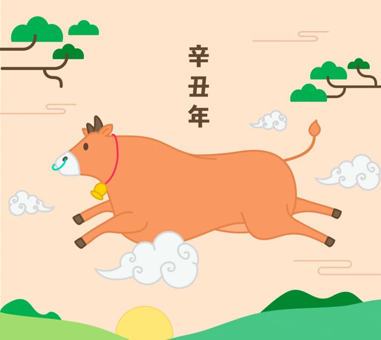 2021年辛丑年牛年可爱矢量插画素材 Happy New Year