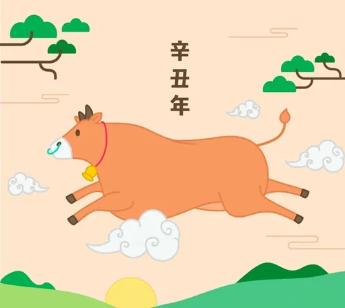 2021年辛丑年牛年可爱矢量插画素材 Happy New Year