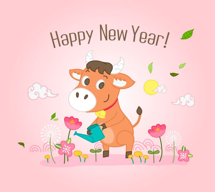 2021年辛丑年牛年可爱矢量插画素材 Happy New Year