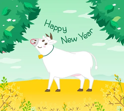 2021年辛丑年牛年可爱矢量插画素材 Happy New Year