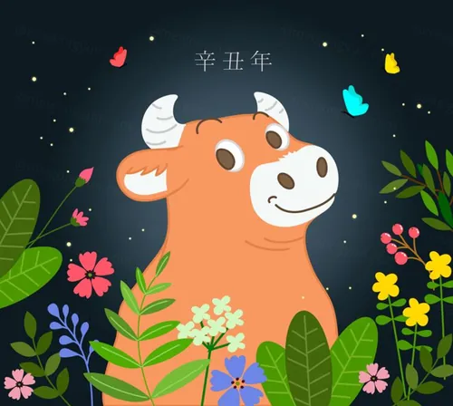 2021年辛丑年牛年可爱矢量插画素材 Happy New Year