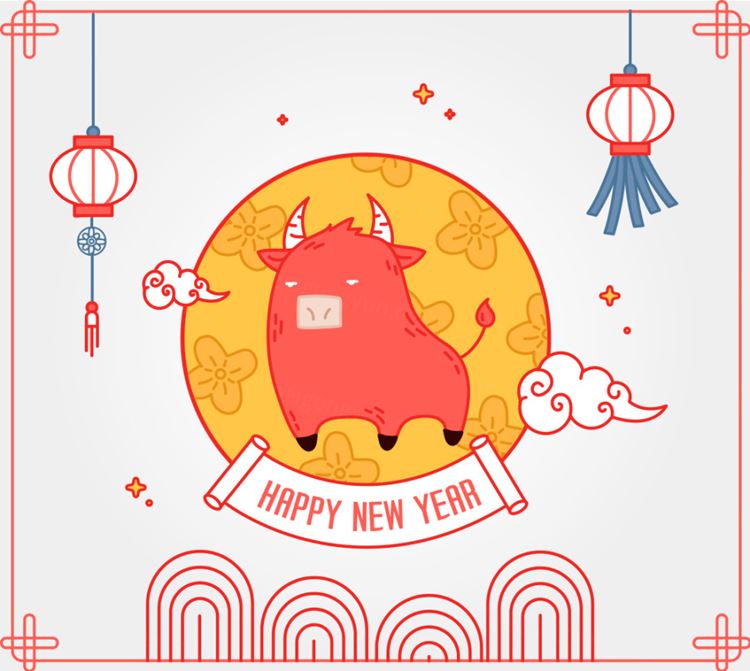 2021年辛丑年牛年可爱矢量插画素材 Happy New Year