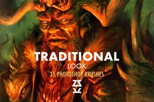 史诗级传统绘画毛笔油漆刷PS笔刷素材 Traditional Look