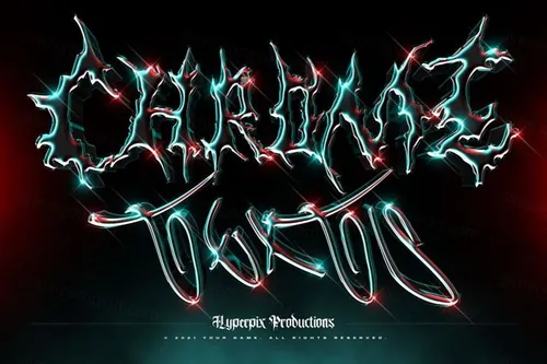 未来派酸性艺术镀铬金属文本效果PS模板 3D Chrome