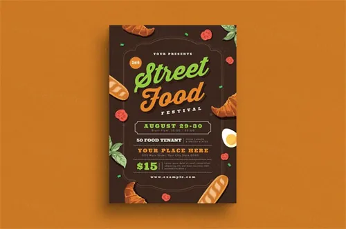 优雅多用途的美食节海报传单DM设计模板 street-food-festival-flyer