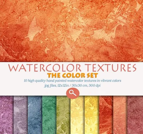 抽象艺术水彩设计背景Watercolor Textures Set - Brights