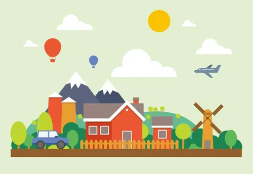 繁忙的农场矢量插图Busy Farm Vector Illustration