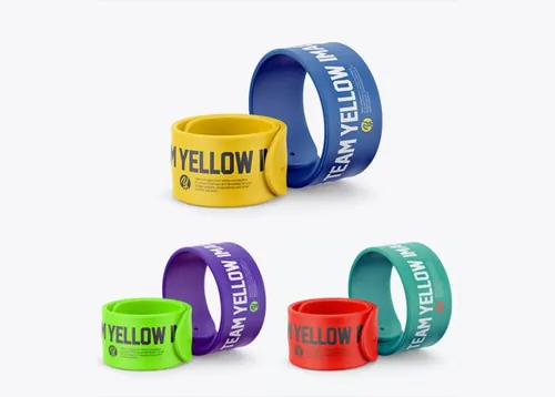 橡胶手镯贴图样机PSD模板Two Rubber Slap Bracelets Free Mockup