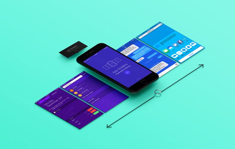 透视屏幕应用程序响应式网页WEB贴图PSD模板Perspective App Screens Mock-Up