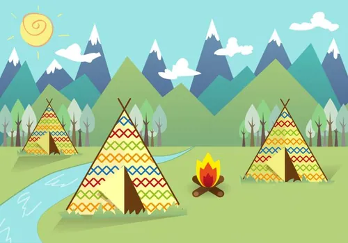 矢量印度风情景观插图Tipi Indian Landscape Background Vector