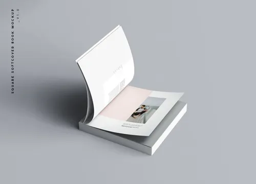 高质量方形平装书籍封面封底内页设计贴图展示样机 Square Softcover Book Mockup