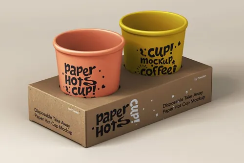 外卖一次性饮料包装设计贴图展示样机模板 Disposable Psd Paper Cup Mockup