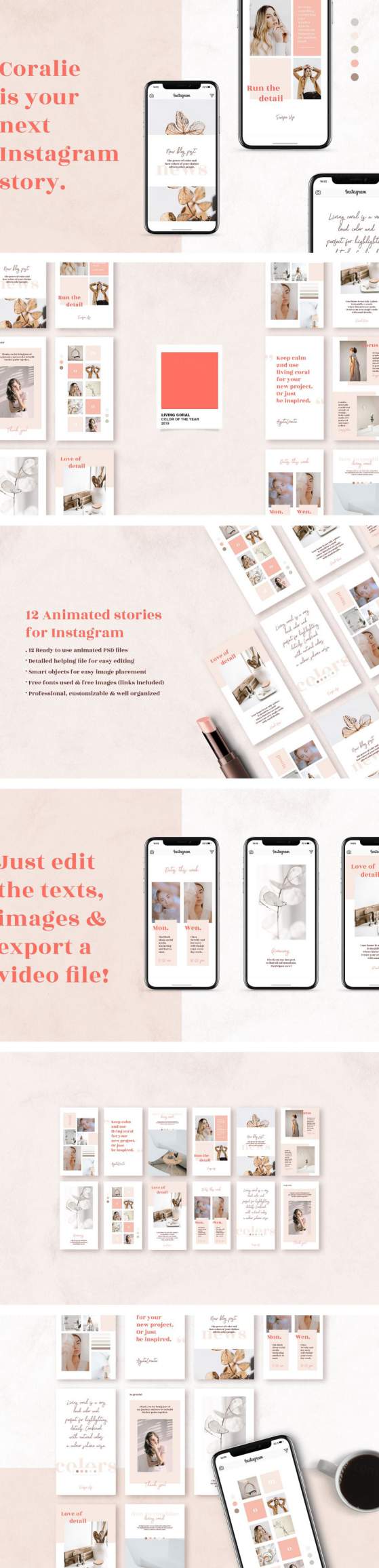 2019年女性极简主义INS社交媒体博客排版模板 ANIMATED Instag