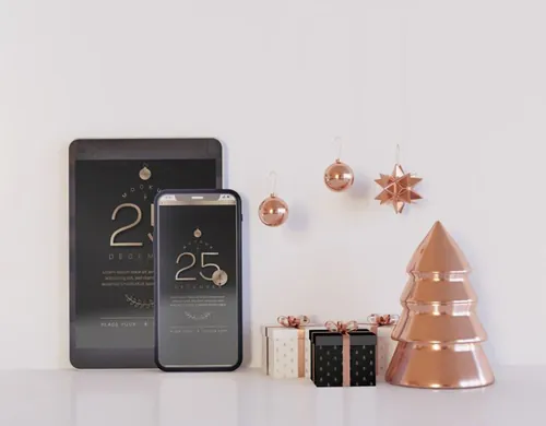 圣诞节手机平板APP设计UI提案样机模板 Smartphone mockup christmas
