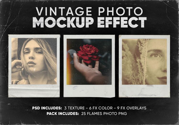 复古老照片拍立得做旧纹理样机素材 Vintage Photo Mockup Effect - jorgesalazares