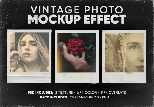 复古老照片拍立得做旧纹理样机素材 Vintage Photo Mockup Effect - jorgesalazares