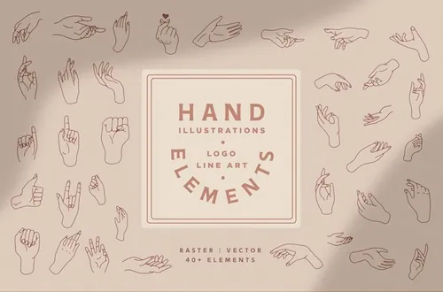 优雅的手绘女性线稿手势矢量插画素材 Hand Vector