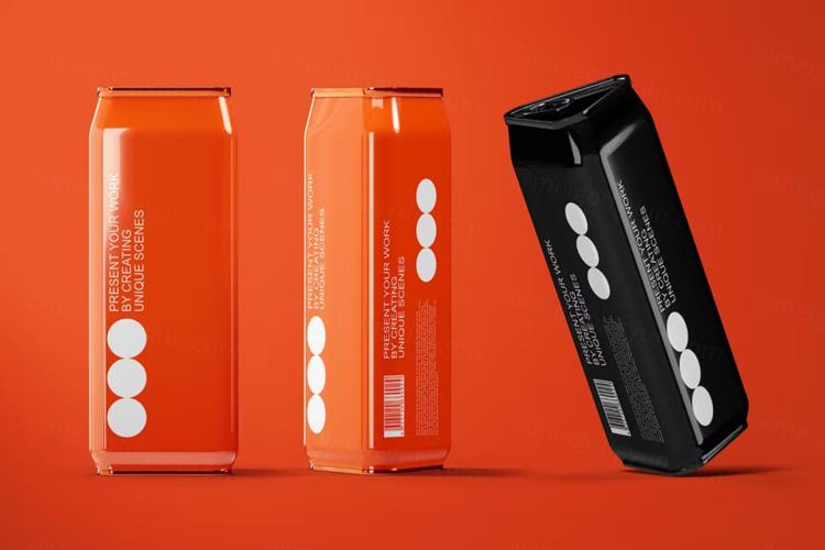 三角异形可乐啤酒饮料易拉罐包装品牌设计提案展示样机模板 Tr