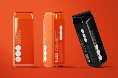 三角异形可乐啤酒饮料易拉罐包装品牌设计提案展示样机模板 Tr