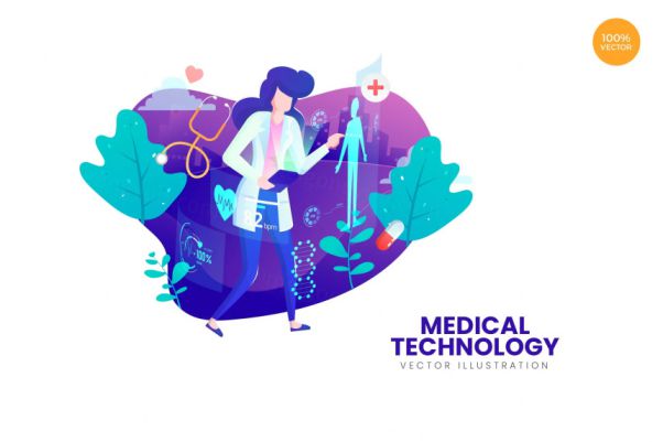 医学技术主题APP网站设计矢量概念插画