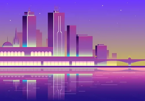 墨尔本落日城市矢量插图Sunset Of Melbourne Free Vector