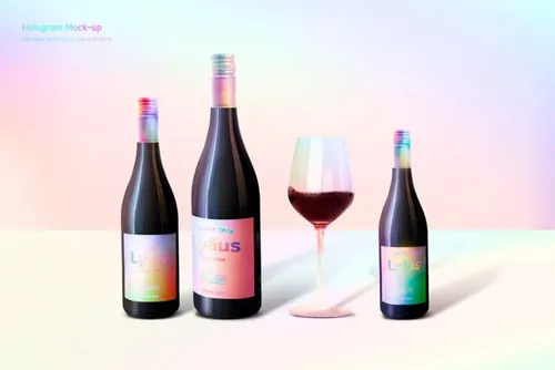 绚丽的红酒瓶红酒杯智能贴图样机