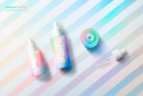 多彩缤纷的镭射渐变防晒喷雾智能贴图样机