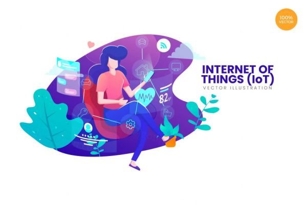 物联网IoT主题APP网站设计矢量插画 Internet of Thi