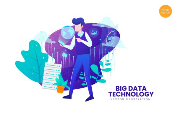 大数据技术矢量概念插画 Big Data Technology