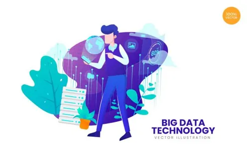 大数据技术矢量概念插画 Big Data Technology
