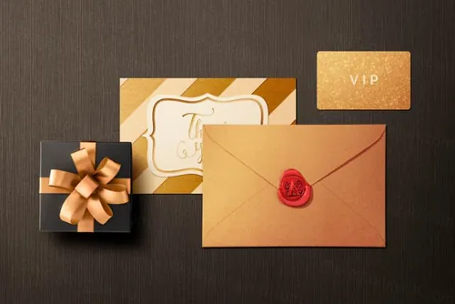 金色婚礼邀请函伴手礼智能贴图展示样机
