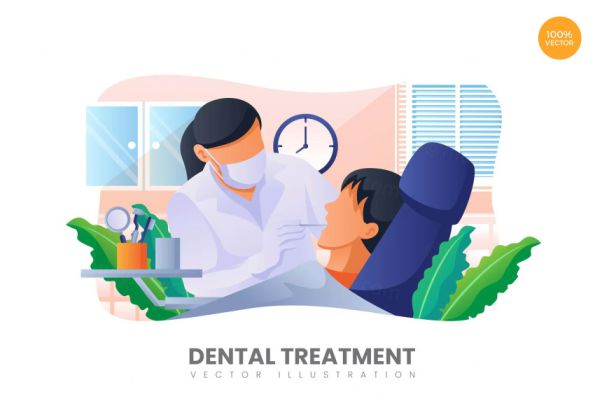 牙科治疗场景矢量概念插画 Dental Treatment Vecto