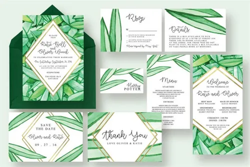 手绘植物图案婚礼邀请物料设计套件 Botanical Wedding Suite