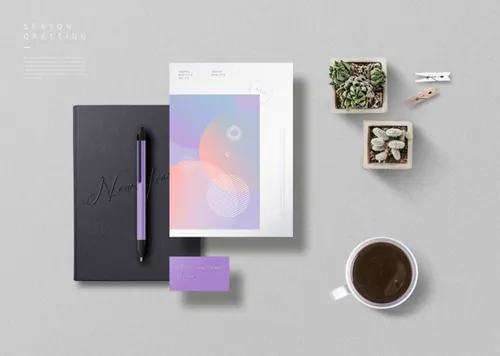 办公场景名片记事本签字笔品牌VI展示样机