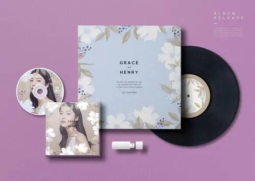 清新风格黑胶唱片光碟复古贴图模板