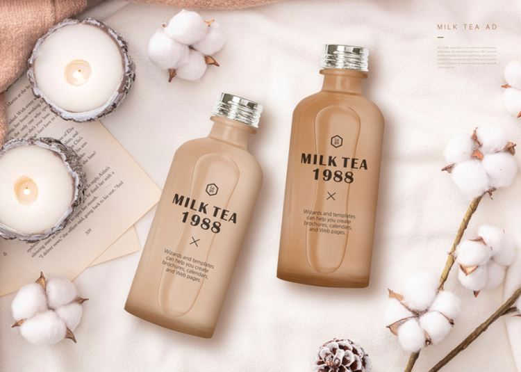 牛奶餐奶早餐奶茶玻璃瓶场景模拟展示样机3