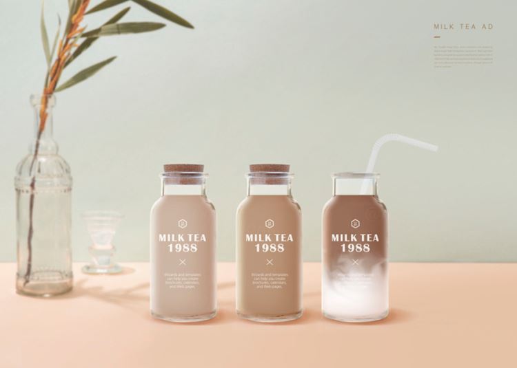 牛奶餐奶早餐奶茶玻璃瓶场景模拟展示样机1